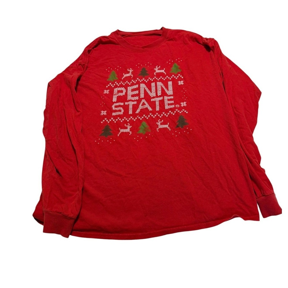 Penn State Nittany Lions Red Ugly Christmas Sweater Long Sleeve T-Shirt Mens L